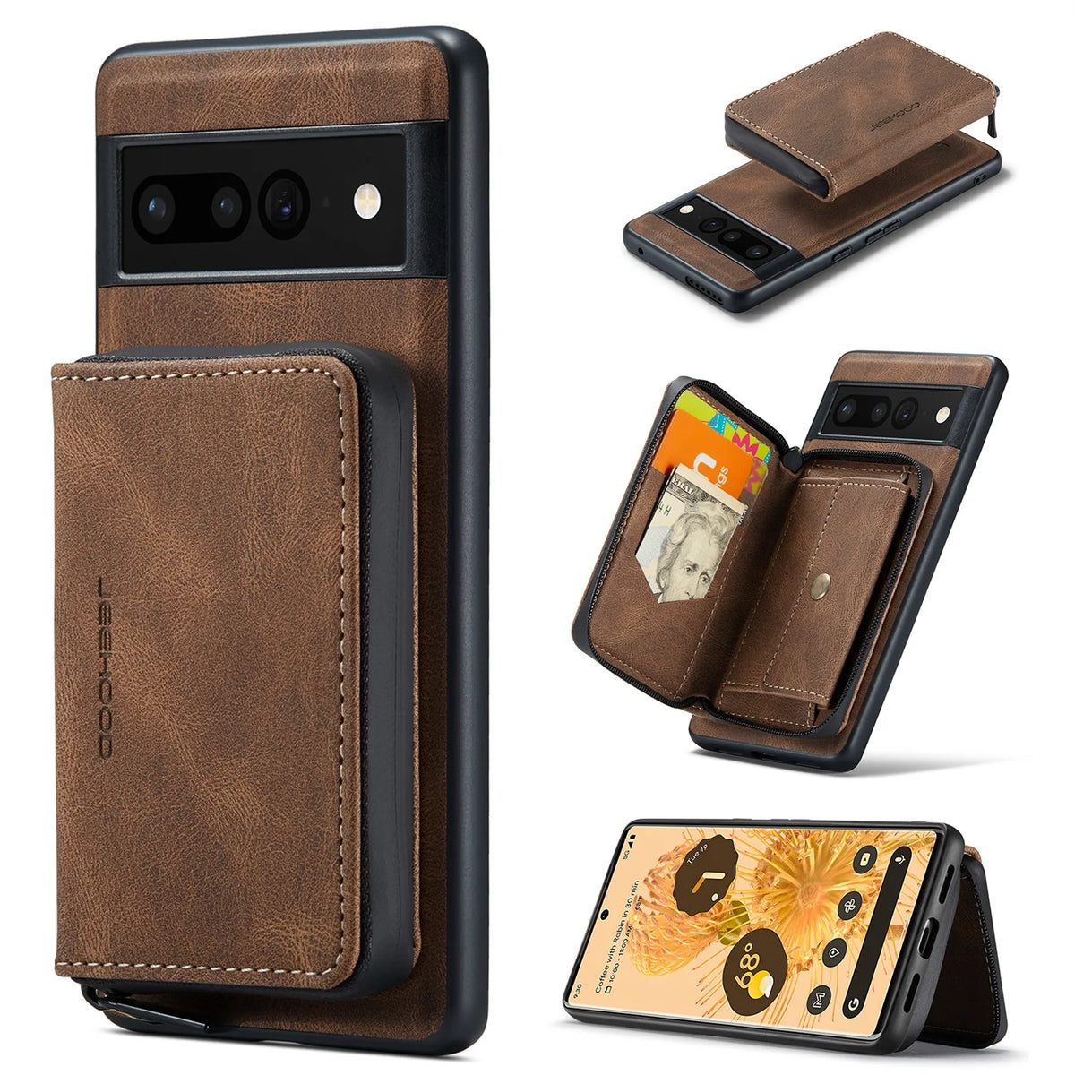 Brown Wallet Case for Google Pixel Fold 5G with Screen Protector J962260
