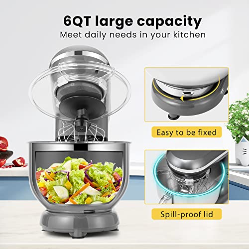 650W 6 Quart Tilt-Head Stand Mixer with Beater, Dough Hook and Wire Whip L420