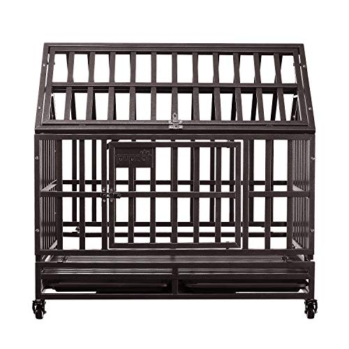 Brown Heavy Duty Dog Cage Crate Kennel with Four Wheels 38 inch I7020