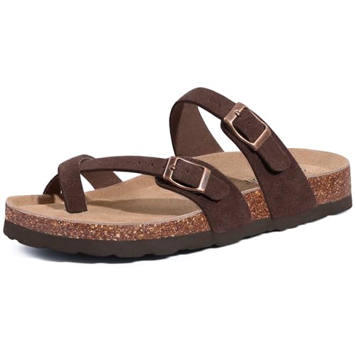 Women's Genuine Suede Cork Footbed Sandals with Adjustable Buckle J18238