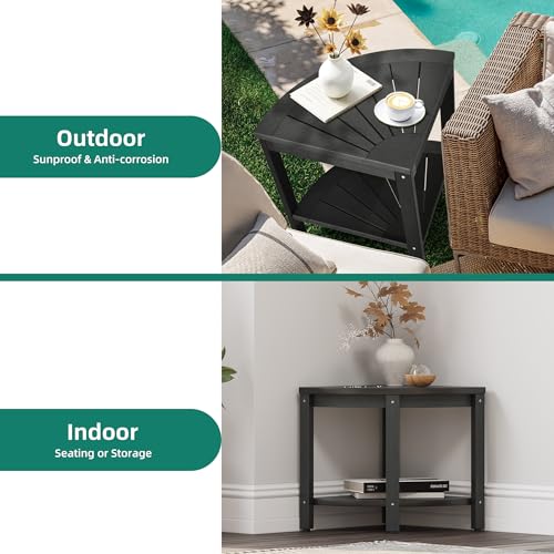Black Poly Lumber Corner Shower Bench with Storage Shelf U752