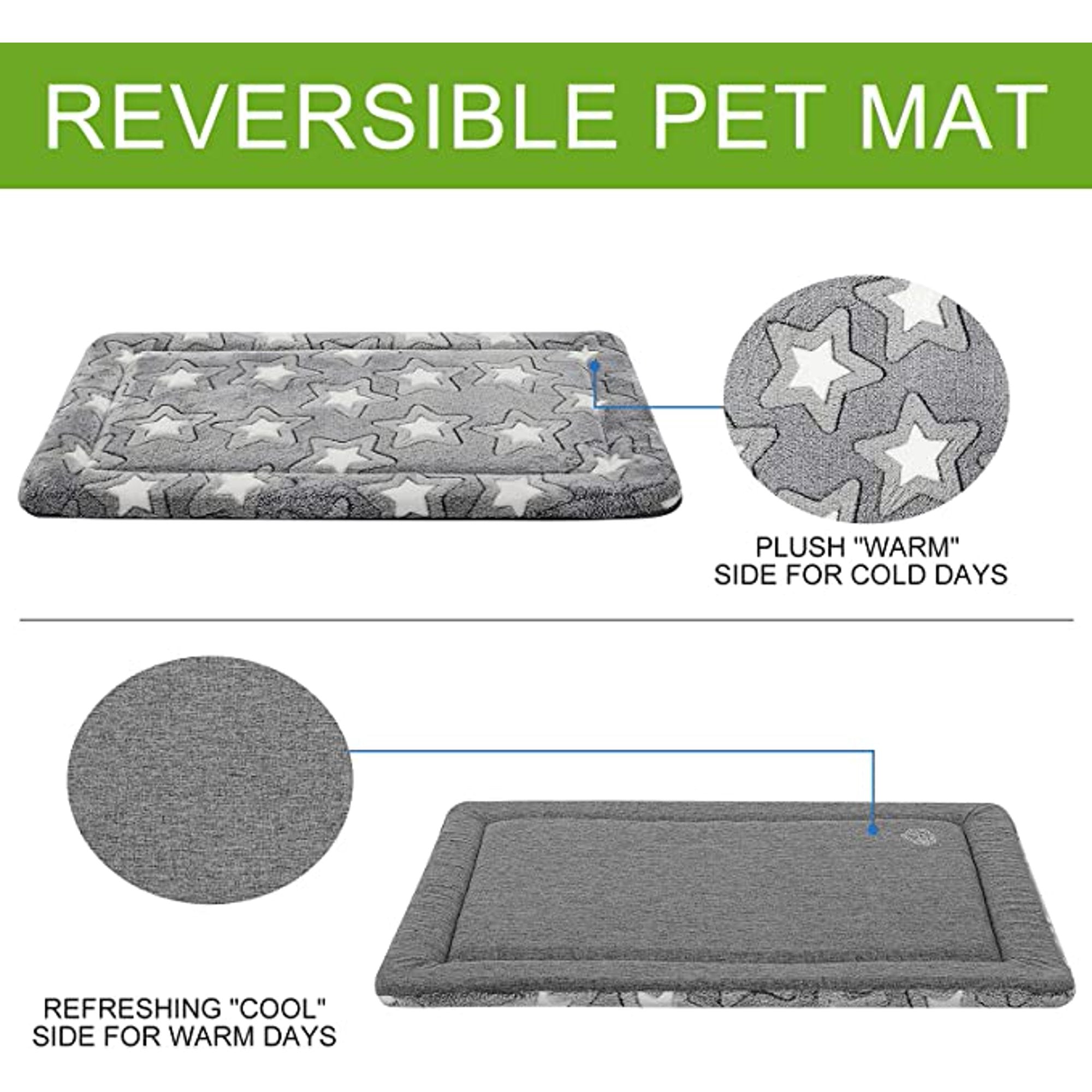 Reversible Machine Washable Grey Dog Crate Pad N4288