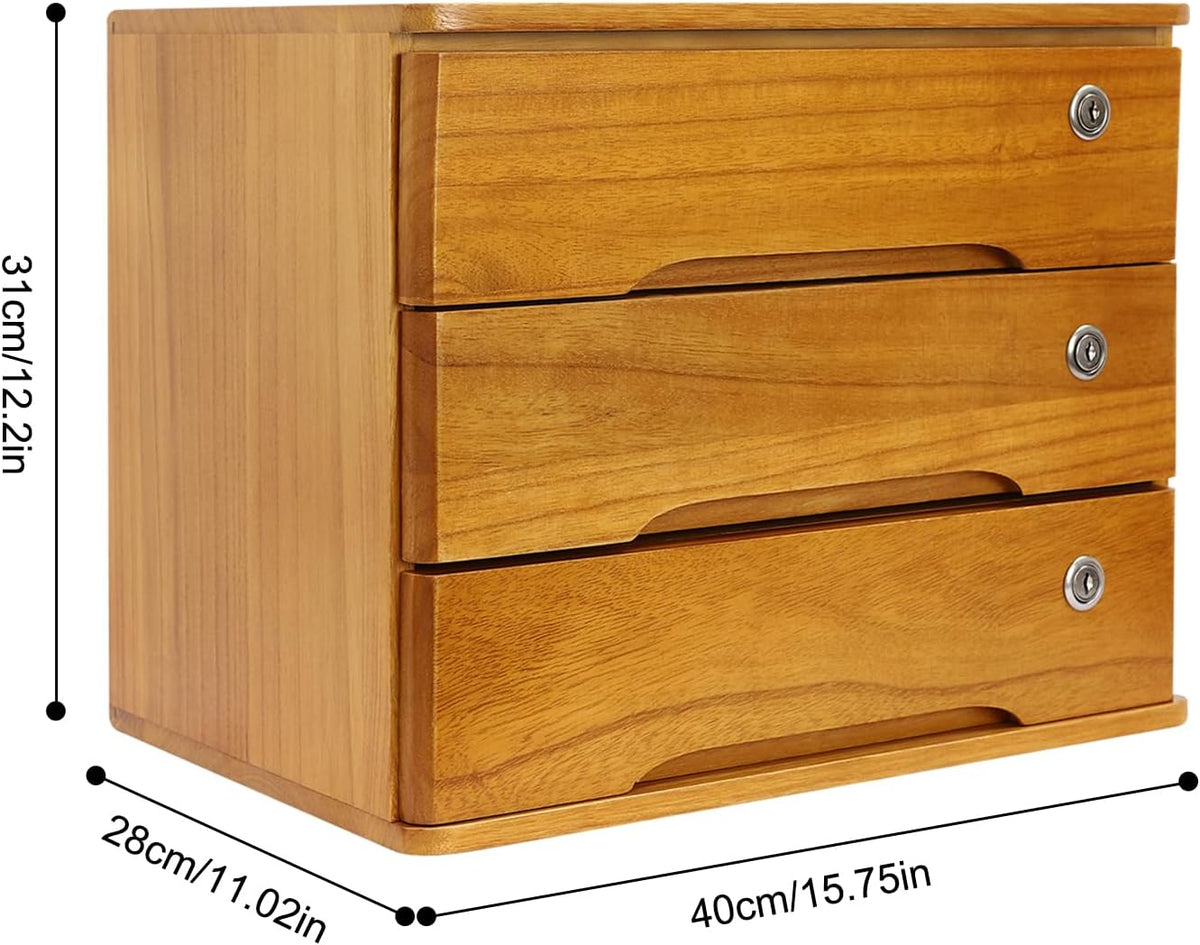 3-Tiers Wooden Desktop Storage Box with Lockable Drawers S937068