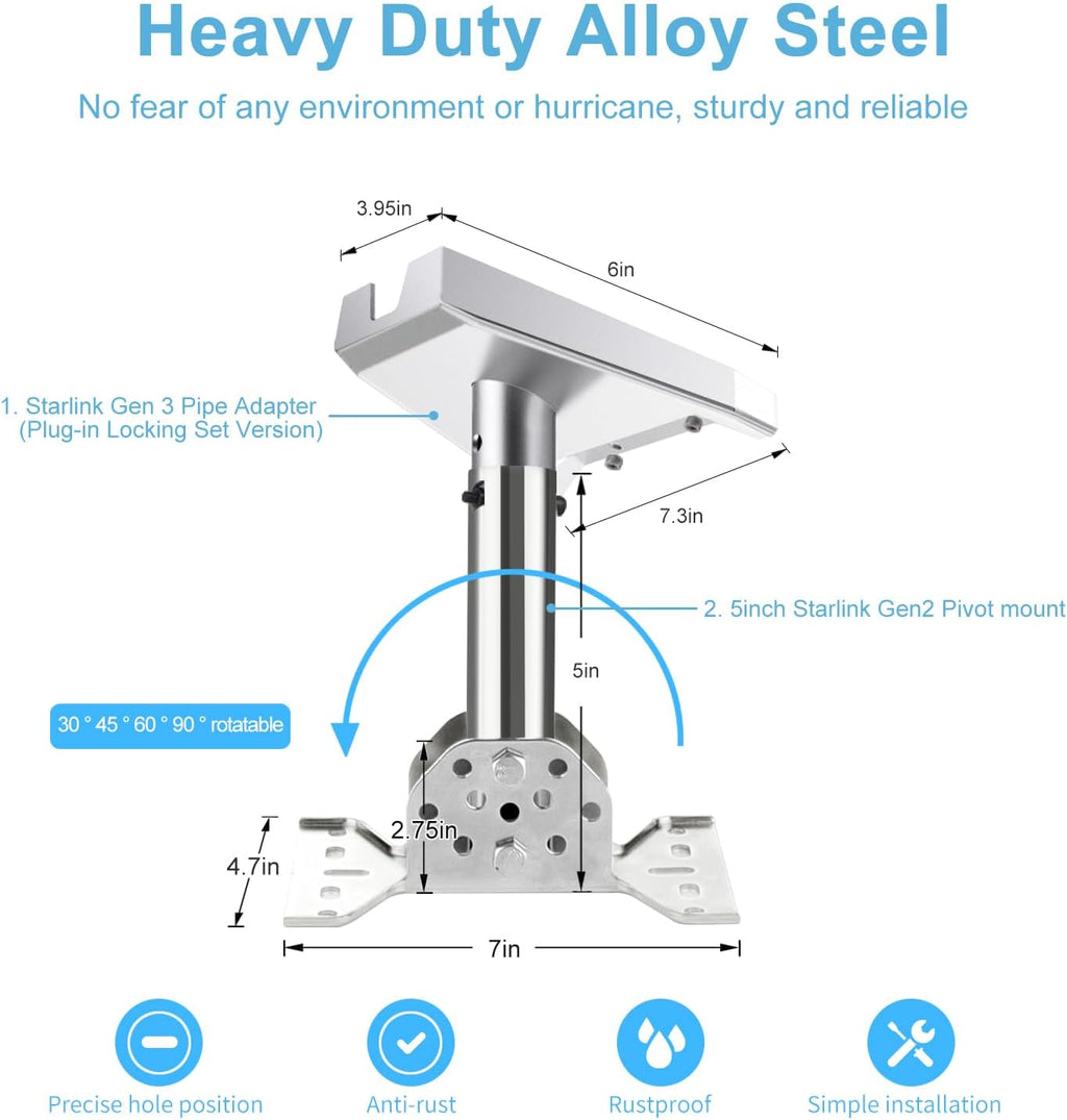Heavy Duty Starlink Gen 3 Wall Mount Roof Mount Pole Mount Pipe Adapter Mounting Kits W5456