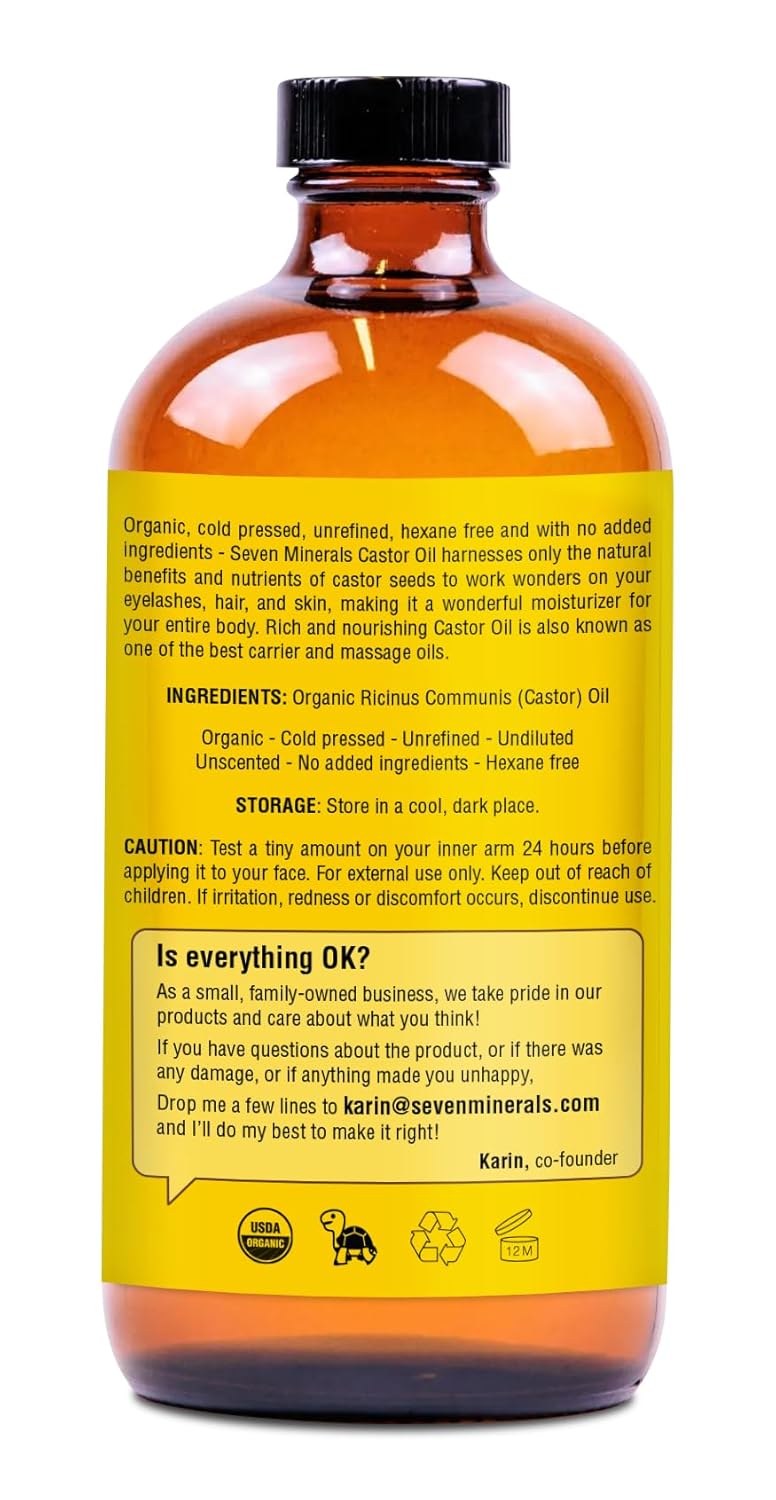 16 fl oz Glass Bottle Castor Oil Organic Cold Pressed Unrefined T299