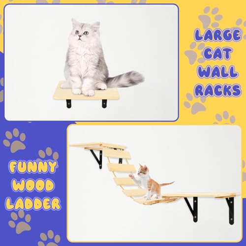 Set of 5 Cat Wall Shelves with 2 Cat Food Bowls, 1 Bridge Ladder & 3 Cat Wall Steps B158875