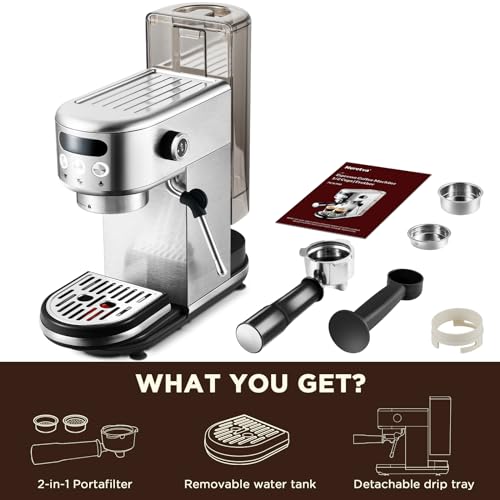 20 Bar Espresso Machine with LED Display & Milk Frother Stainless Steel W451