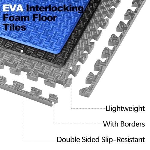 1" Thick EVA Interlocking Foam Gym Flooring Mat, Black (24 Sq Ft) O970102