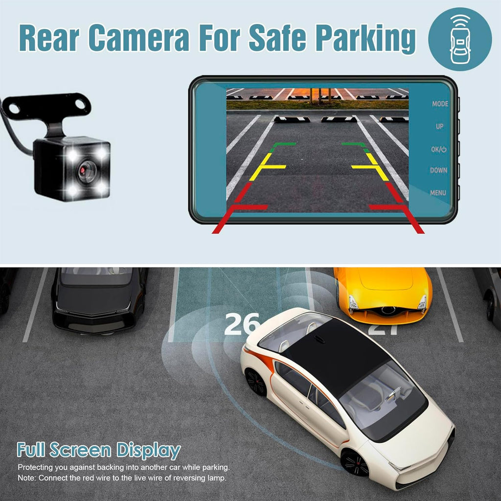 720P HD Dual Dash Cam with Night Vision and 4 inch LCD Display S5210