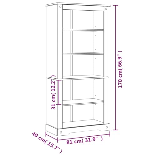 5-Tier Rustic Mexican Pinewood Bookcase R18155