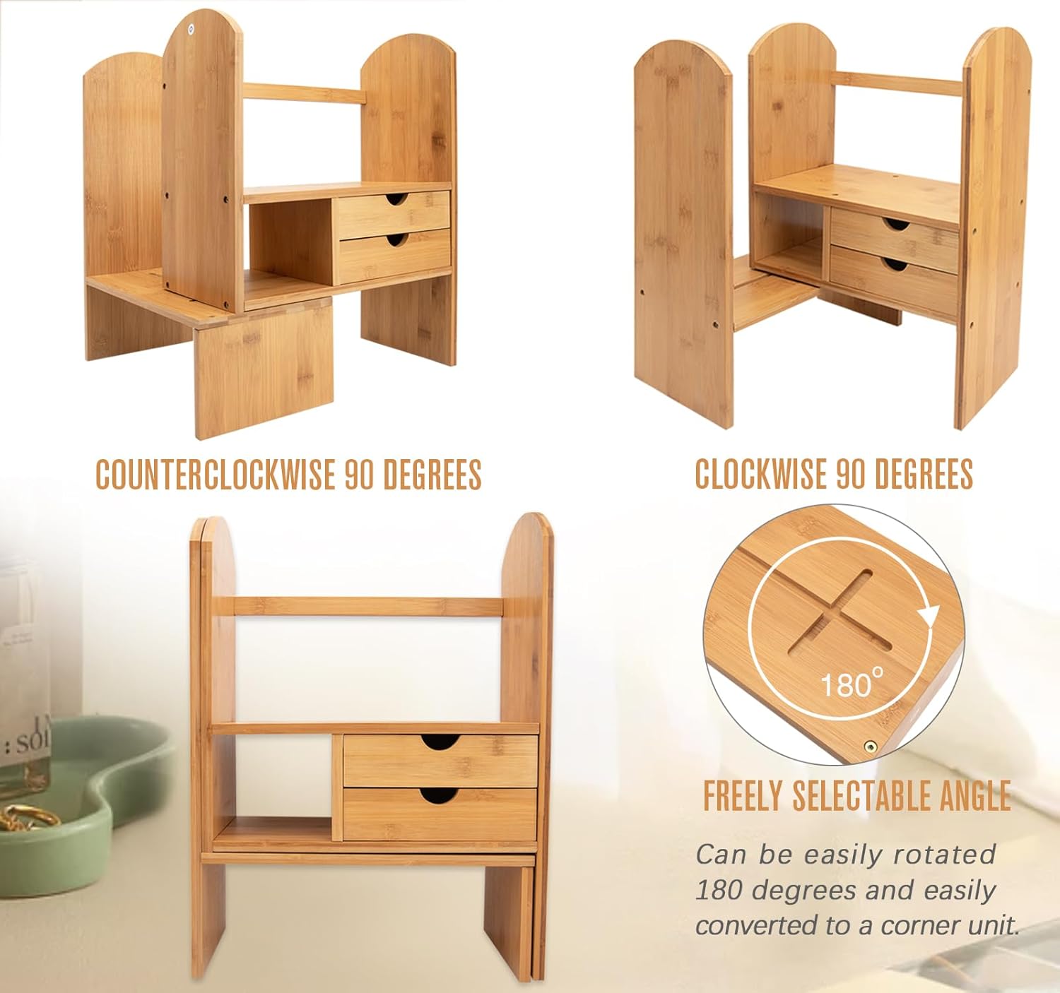 Bamboo Desktop Bookshelf Organizer Q400