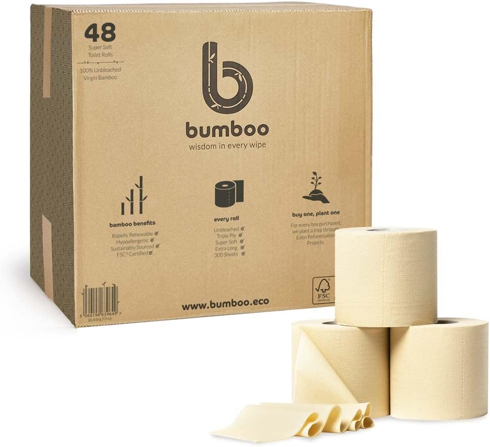 48 Pack Unbleached 3 Ply 300 Sheets Bamboo Toilet Roll V9032
