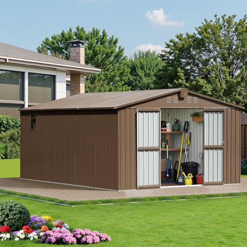 Brown Steel Outdoor Storage Shed R7282