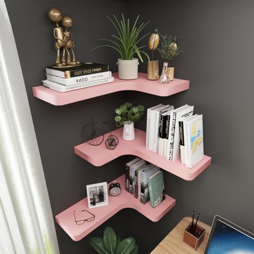Black Solid Wood Corner Floating Shelves Set of 3 J596197