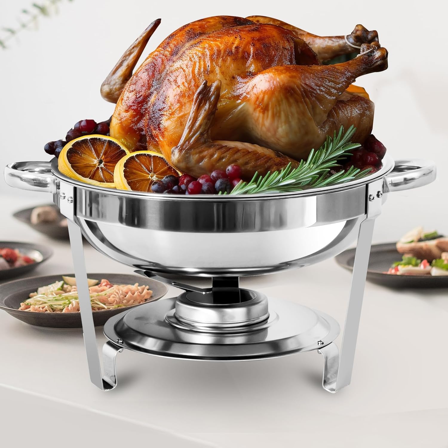 5 Qt Stainless Steel Round Chafing Dish Buffet Set 6 Pack V2605