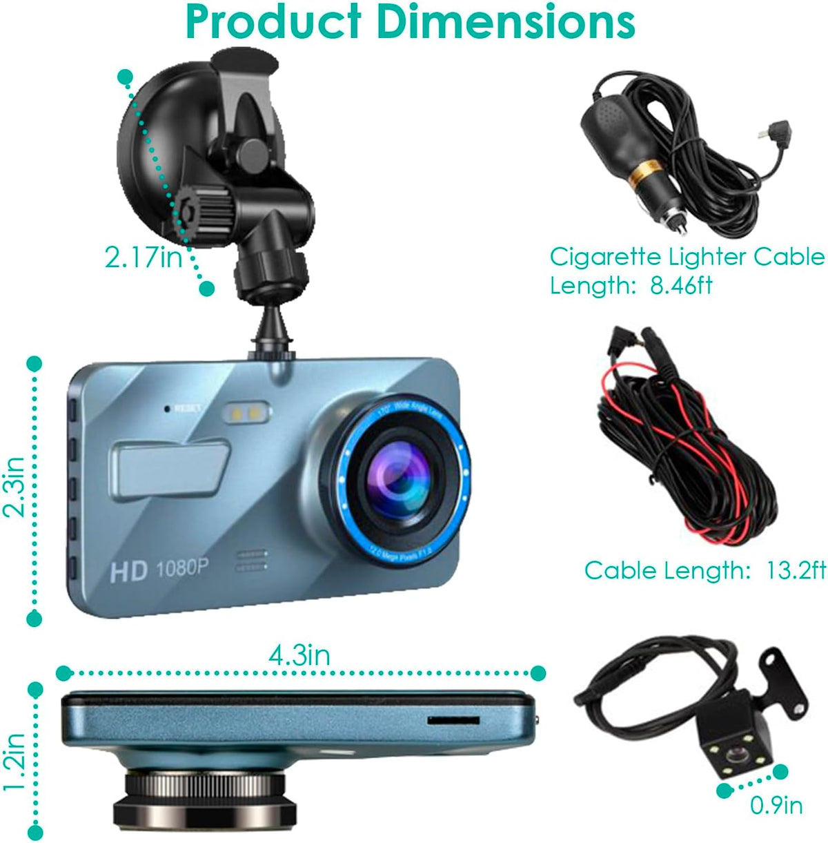 720P HD Dual Dash Cam with Night Vision and 4 inch LCD Display S5210
