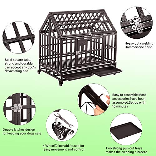 Brown Heavy Duty Dog Cage Crate Kennel with Four Wheels 38 inch I7020