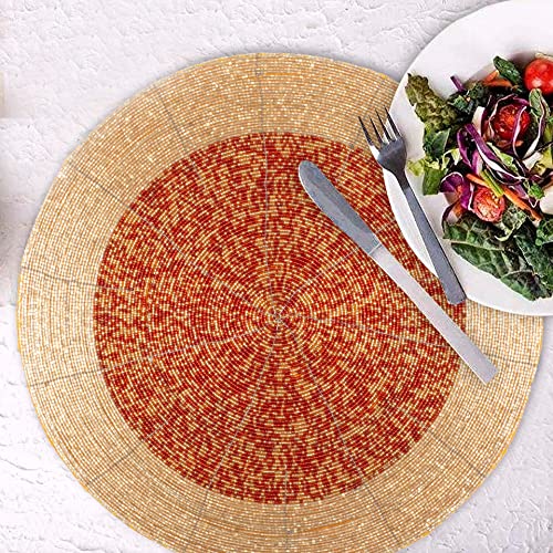 Gold 13 Inch Round Set of 4 Beaded Placemats I61900