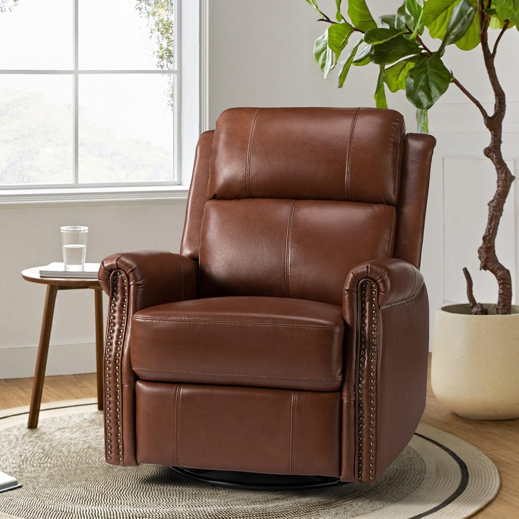 Genuine Leather Power Swivel Recliner with Metal Base V437