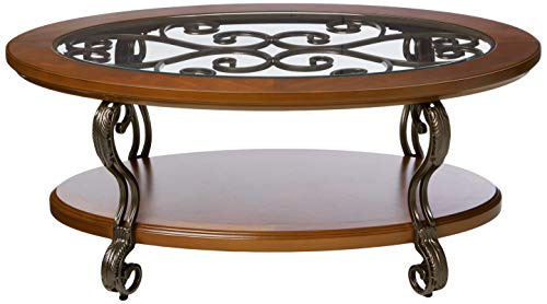 Dark Brown Oval Coffee Table with Glass Top and Shelf M955501