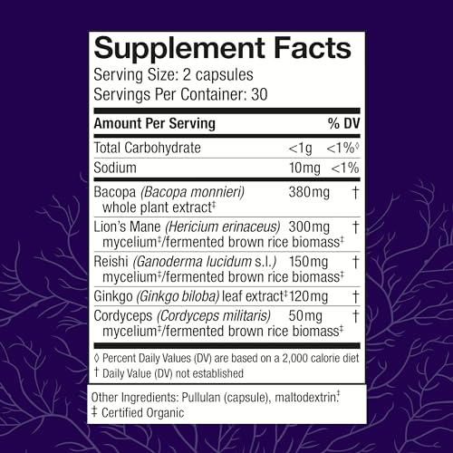 Capsules with Lion's Mane, Reishi & Cordyceps Mushroom - 60 Capsules K796457