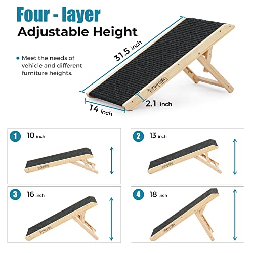 18" Tall Adjustable Wooden Folding Pet Ramp with Non Slip Carpet Surface X15473