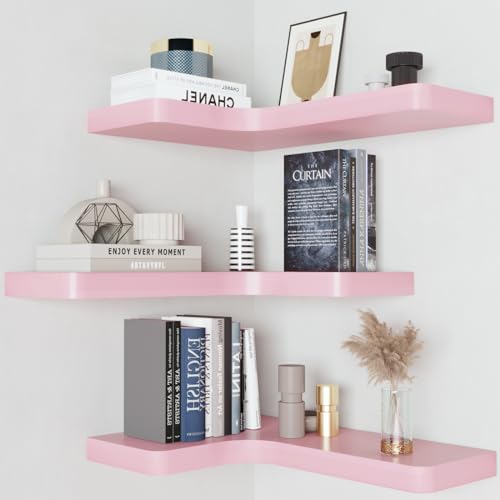 Black Solid Wood Corner Floating Shelves Set of 3 J596197