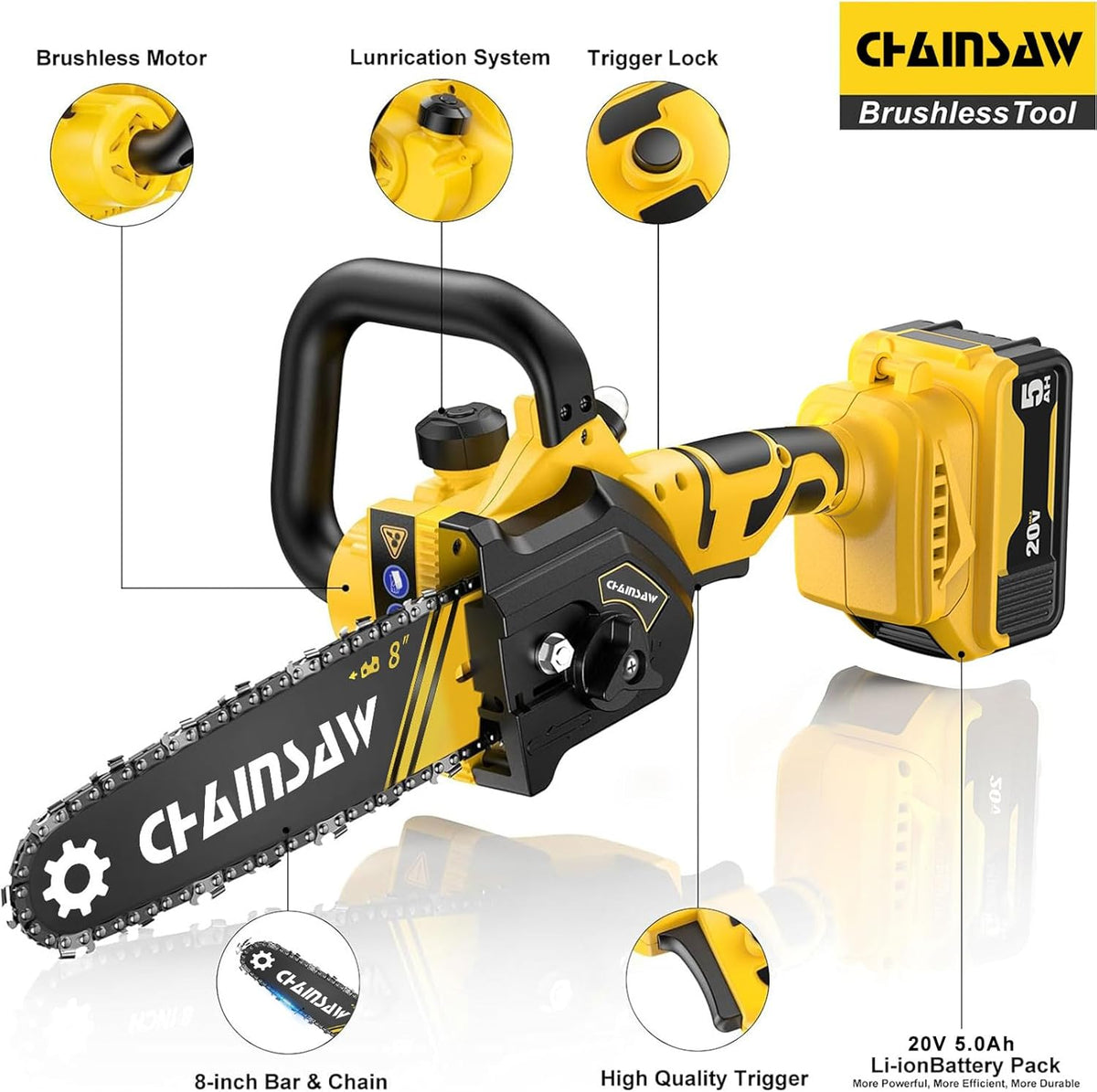 Mini Chainsaw 8 Inch Brushless Cordless Pruning Chainsaw A8720