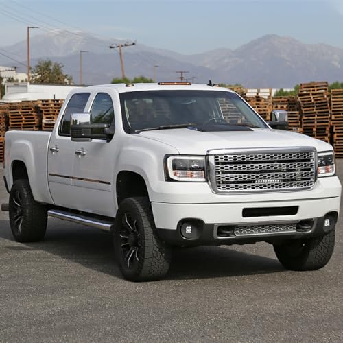 LED Light Bar Chrome Housing Projector Headlights for GMC Sierra 1500 2500HD 3500HD Left Right Pair Headlamps Assembly R4309