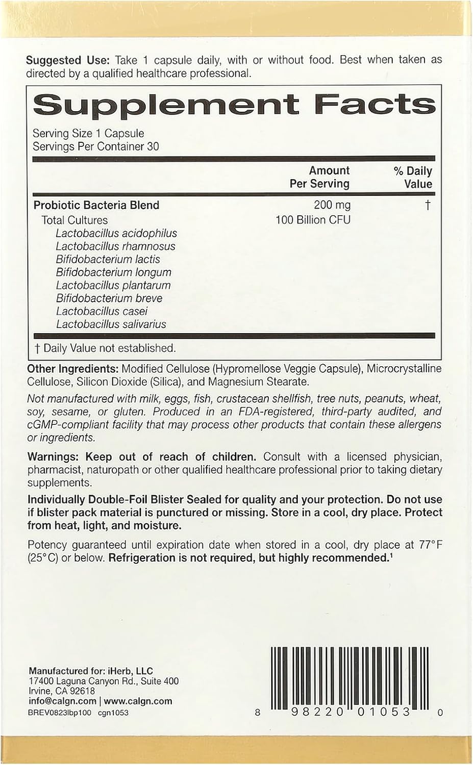 30 Veggie Capsules Probiotics U823502