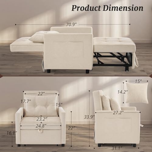 3 in 1 Convertible Sleeper Chair Bed with 2 Pillows and Backrest W32164
