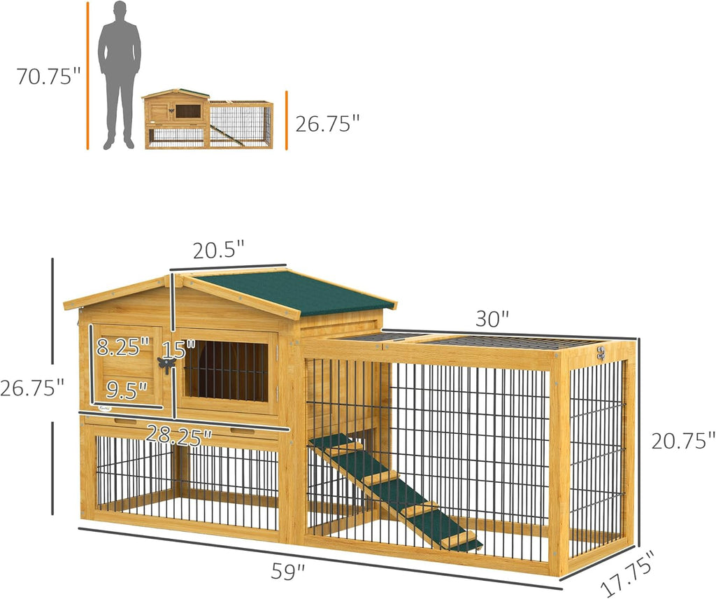 Yellow Wooden Rabbit Hutch with Removable Tray U59940