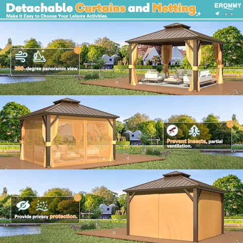 10' x 12' Hardtop Gazebo with Aluminum Frame and Galvanized Steel Double Roof T27636
