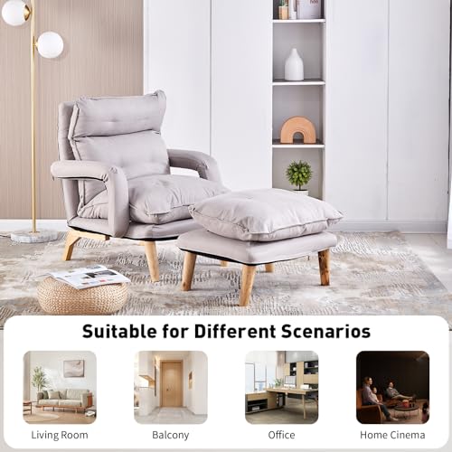 Gray Linen Accent Chair with Ottoman T8781