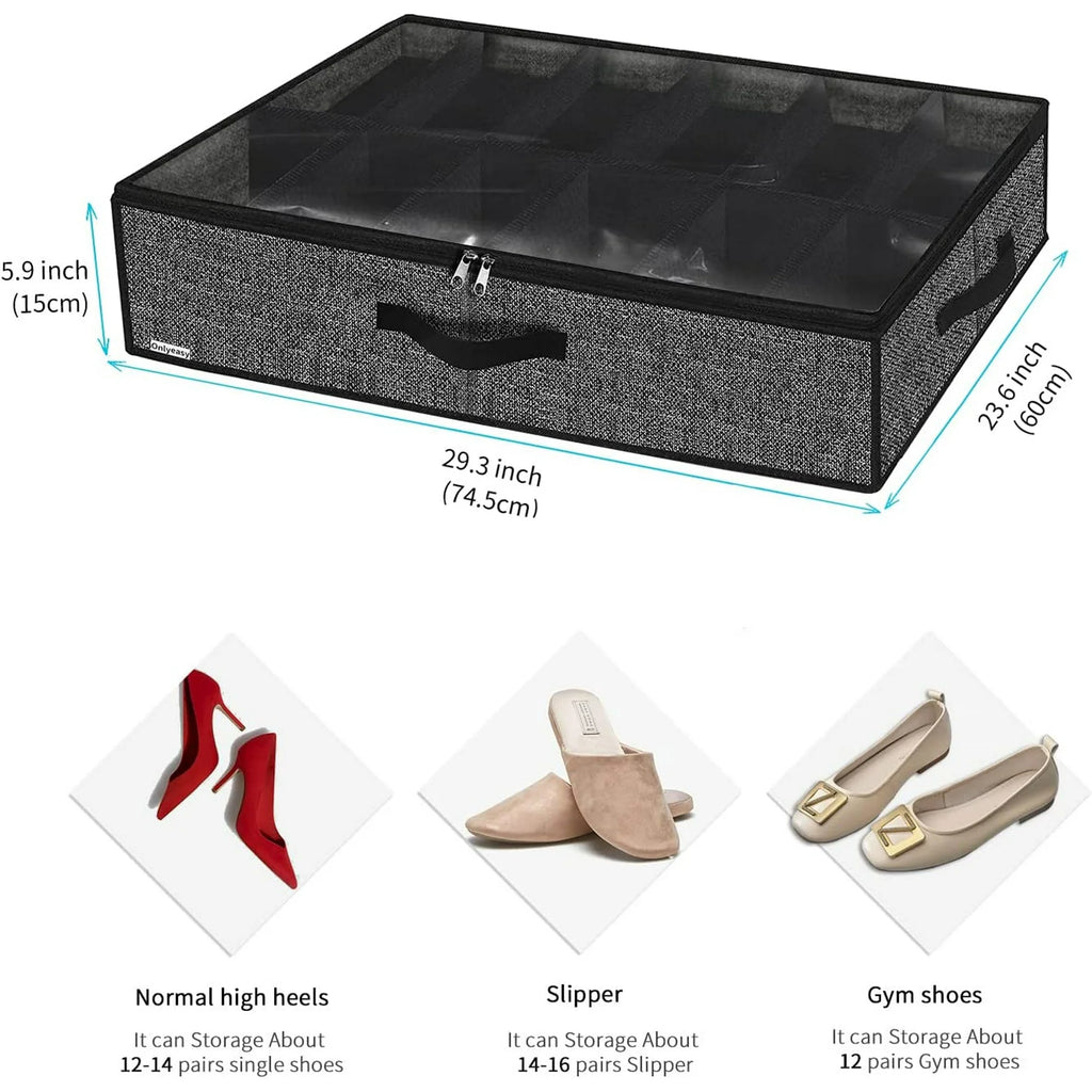 Black Linen-like Underbed Shoe Storage Organizer U8950