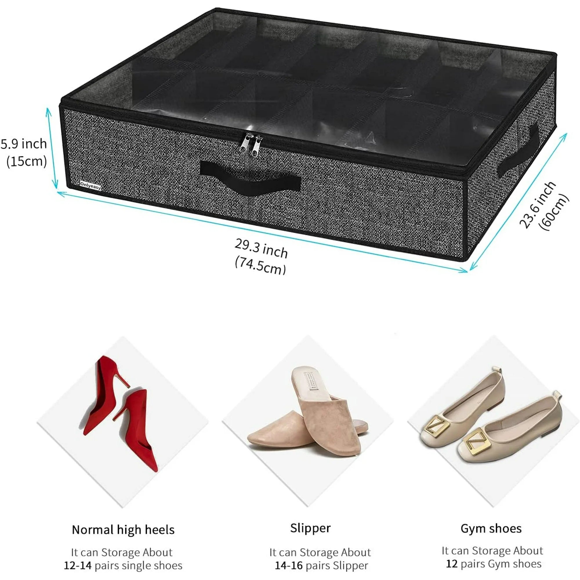 Black Linen-like Underbed Shoe Storage Organizer U8950