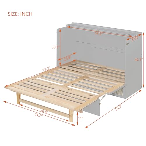 Queen Size White Wooden Murphy Bed with Drawer O5842