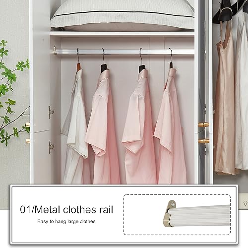 White 4 Door 2 Drawers Wooden Armoire Wardrobe Cabinet K5125