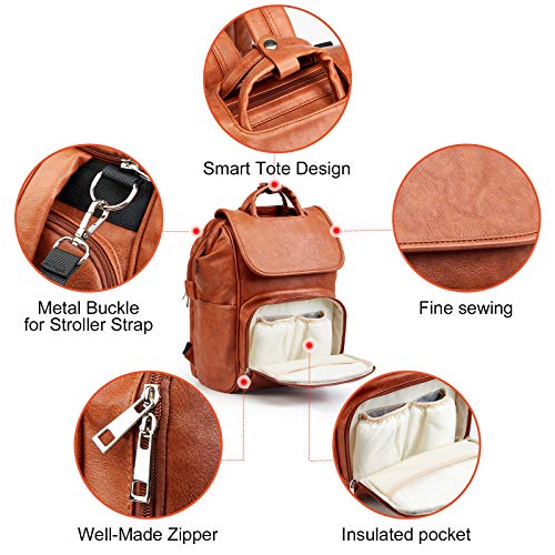 Brown Waterproof Large Leather Diaper Bag Backpack with Changing Mat T60930