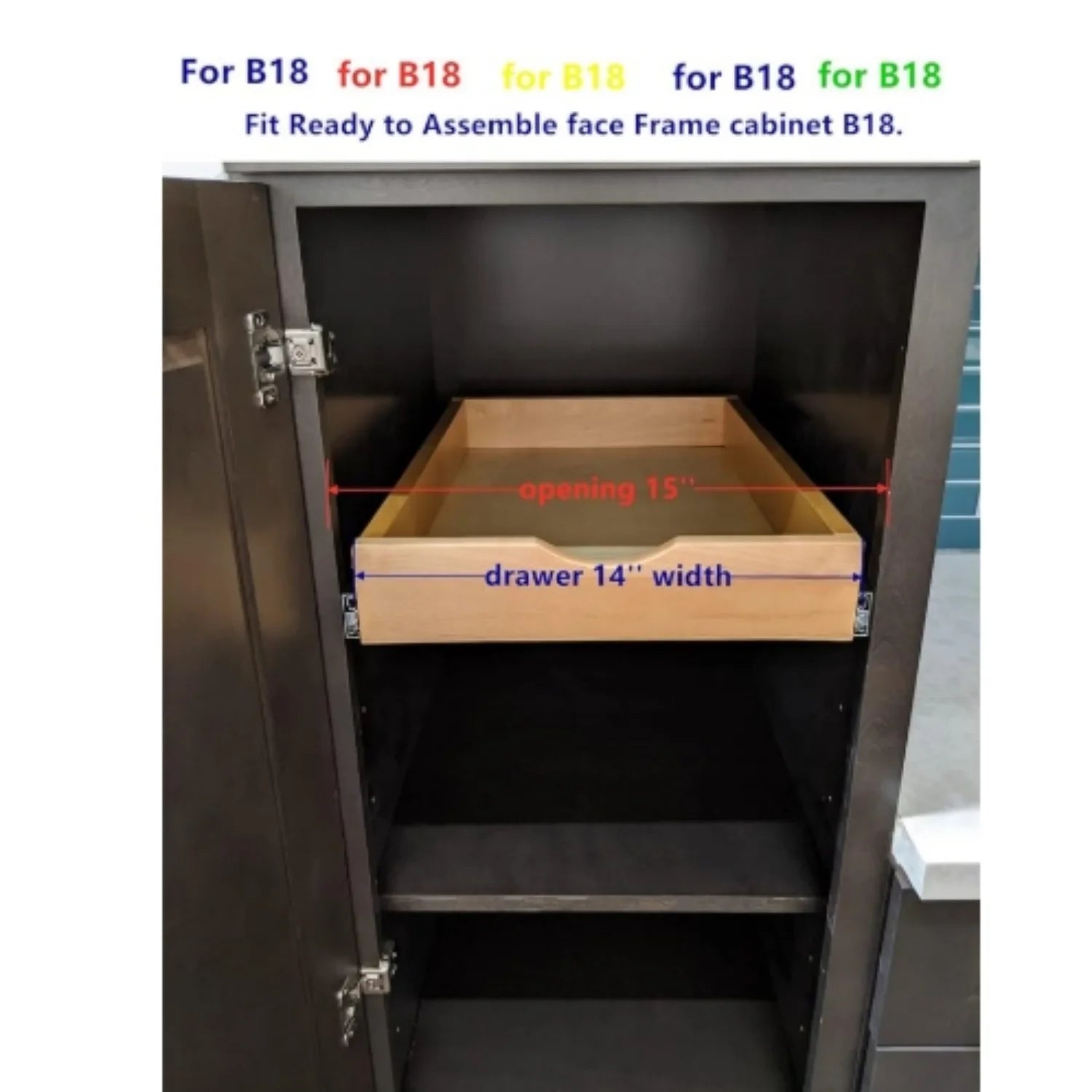 14 inch Width Wood Pull Out Tray Drawer Box Kitchen Cabinet Organizer P287