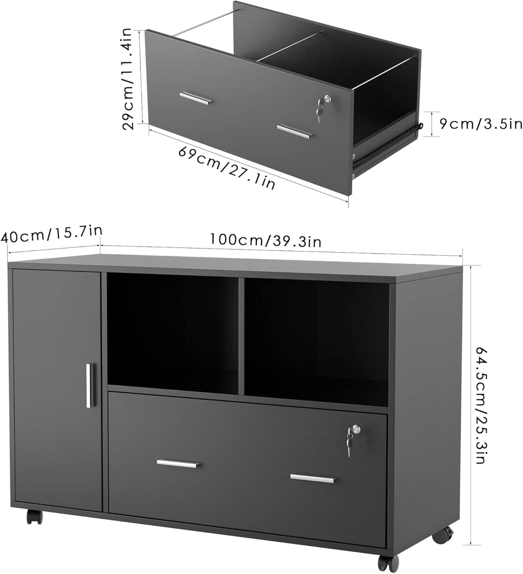 Black Wood Lateral File Cabinet with Lock V333412