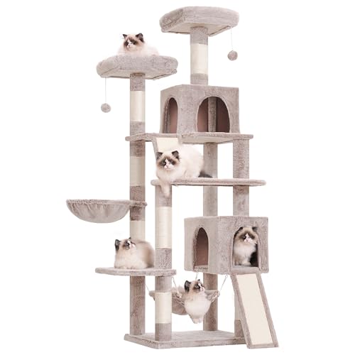 71'' Multi-Level Cat Tower with 2 Scratching Boards 7 Posts, Smoky Gray T27955