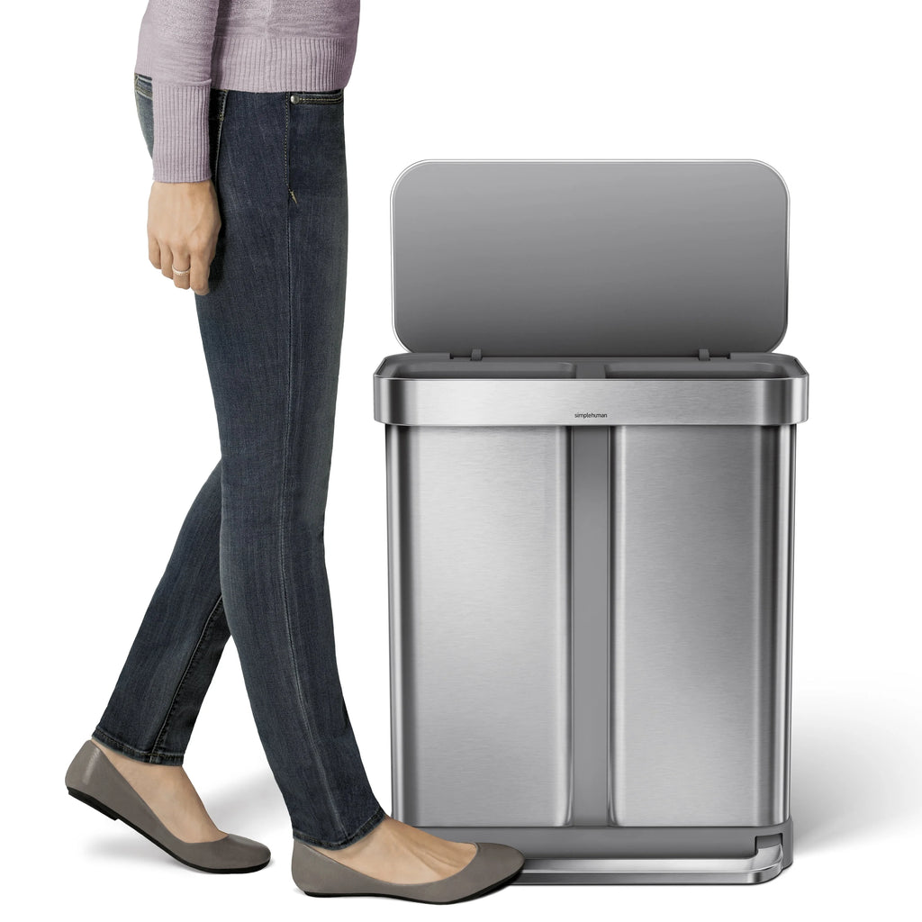 58 Liter Stainless Steel Dual Compartment Recycler Step Trash Can V56919