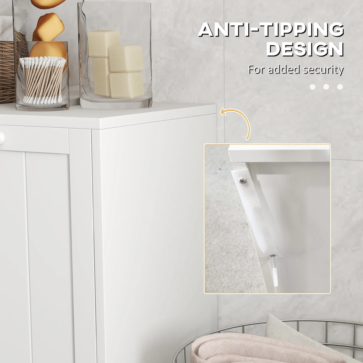 White Tilt-out Laundry Storage Cabinet with 2 Hamper Compartments K2013