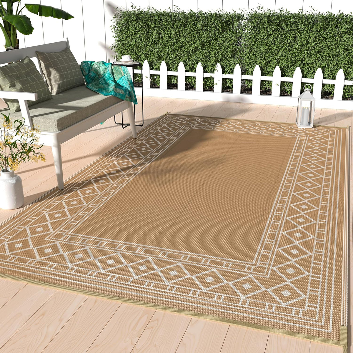 5' x 8' Waterproof Reversible Outdoor Plastic Straw Rug E7337