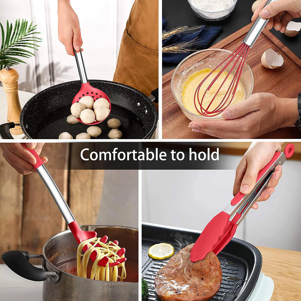 15 Pcs Silicone Non-stick Cooking Utensil Set with Stainless Steel Handle O12381