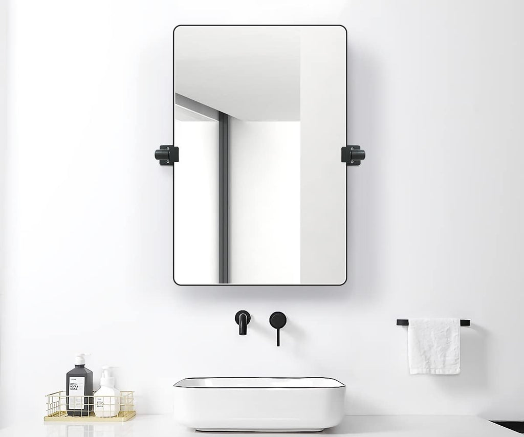 Black Aluminum Alloy Frame Pivot Rectangle Bathroom Mirror P439137