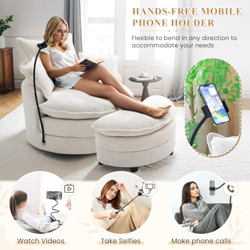 Beige Corduroy Oversized Swivel Accent Sofa Chair with Storage Ottoman P98402