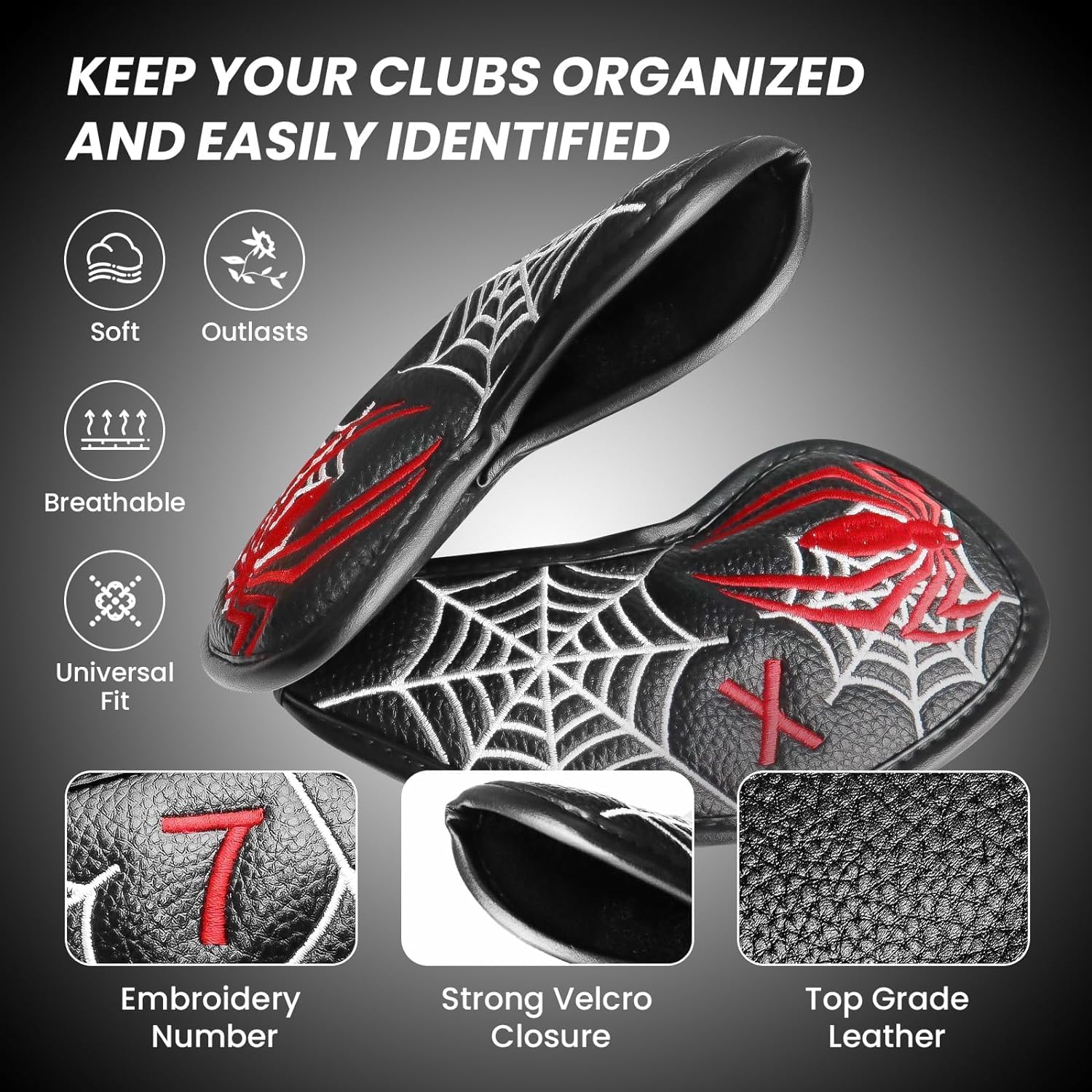 8 Piece Synthetic Leather Golf Iron Head Cover Set W363925