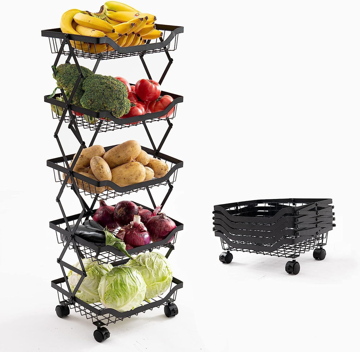 5 Tier Foldable Rolling Storage Cart with Lockable Wheels B1205